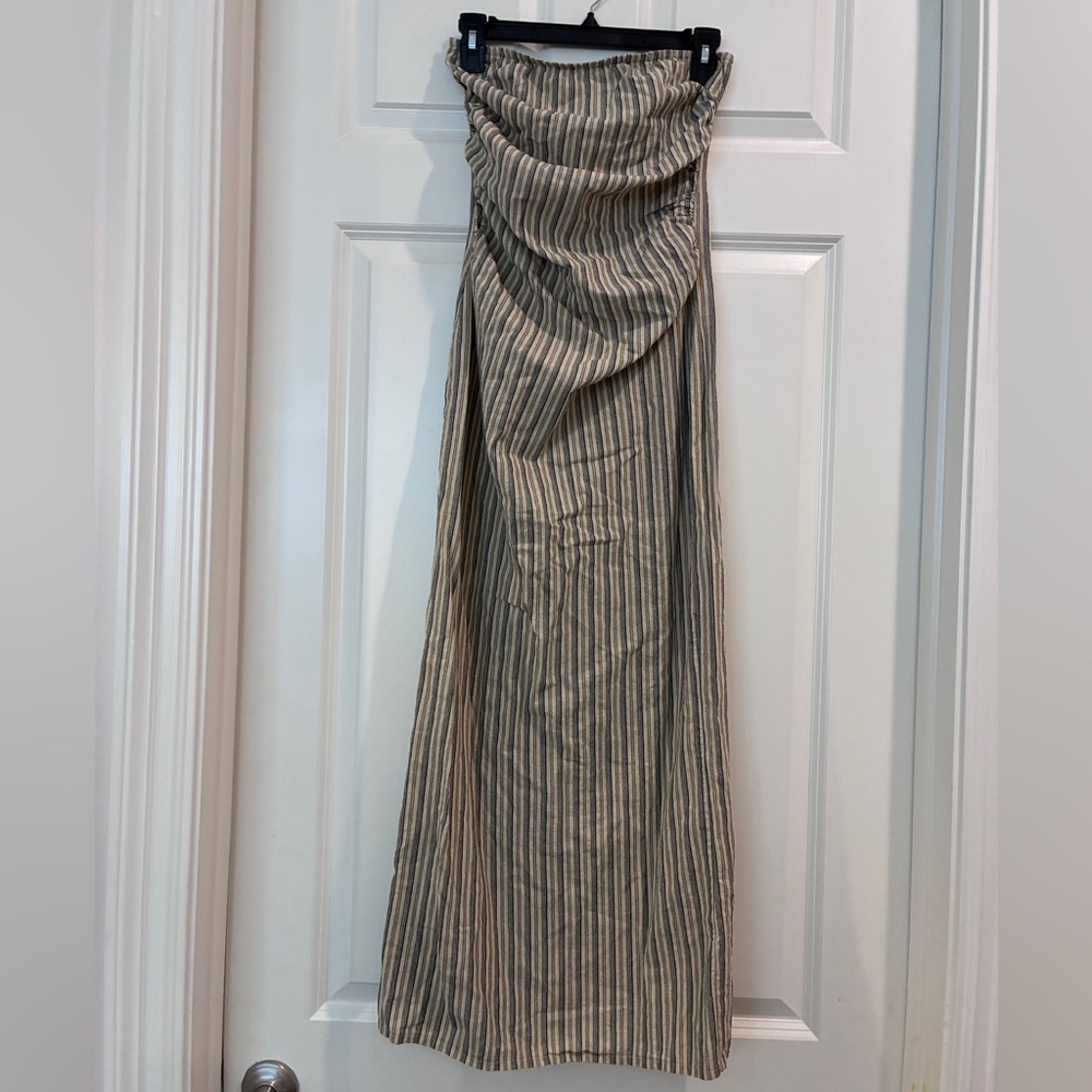 PrettyLittleThing Black and White and Tan Striped Maxi‎ Dress